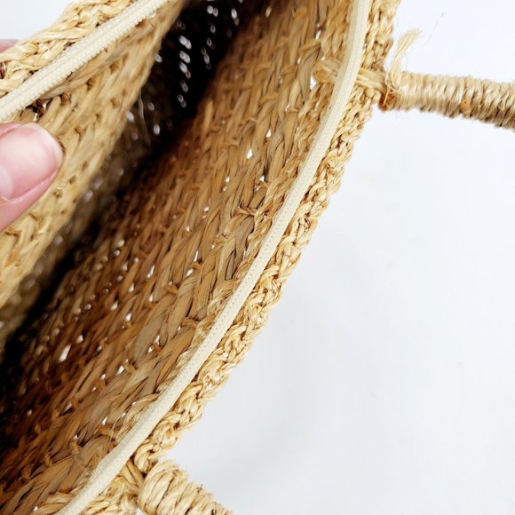 Basket weave purse floral straw hand held - Picture 5 of 8